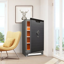 Load image into Gallery viewer, CAPTAIN LS6 SERIES large home safe with door open, orange layered interior shelves, fingerprint password lock for valuables